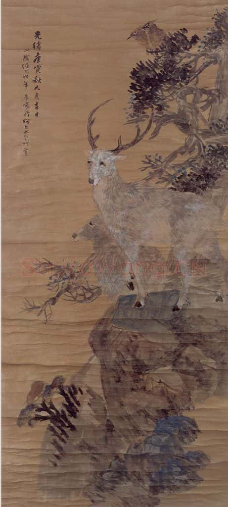 1890年 任伯年《百龄禄寿图》书画作品