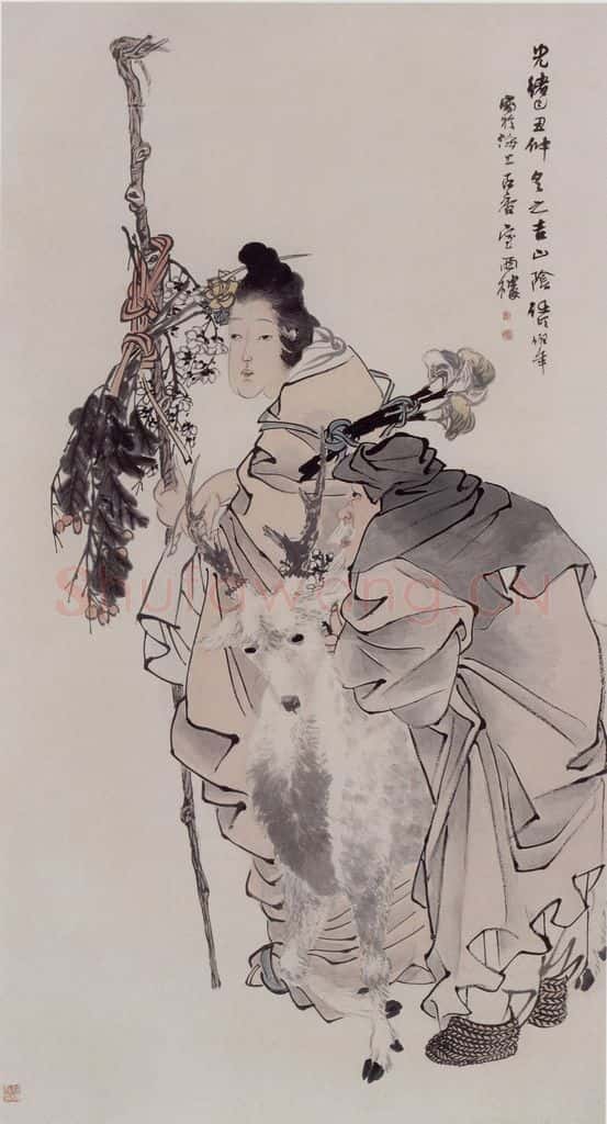 1889年 任伯年《麻姑献寿图》书画作品