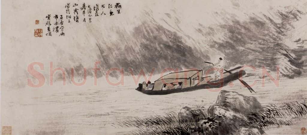 1889年 任伯年《赤壁夜游图》书画作品