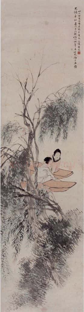 1891年 任伯年《柳溪迎春图》书画作品