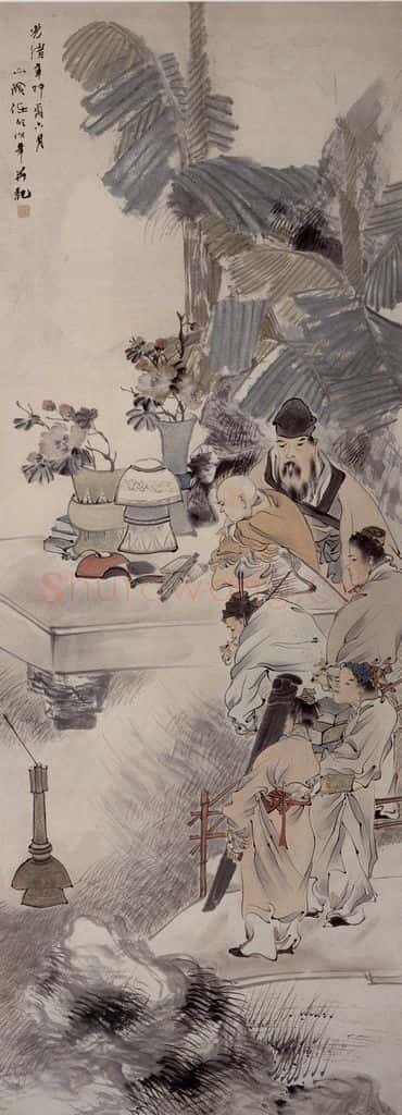 1891年 任伯年《丹桂五芳图》书画作品