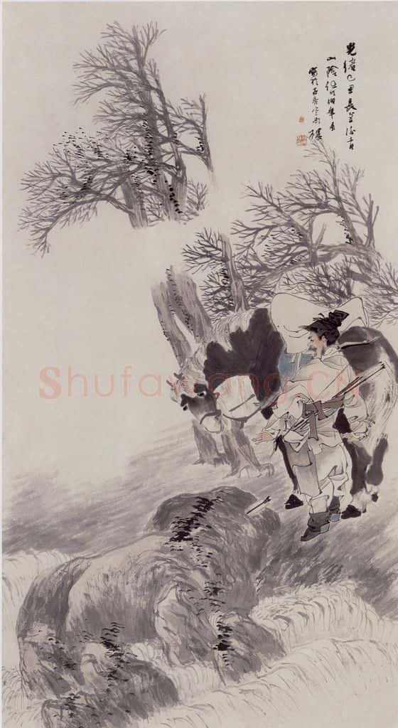 1889年 任伯年《试箭图》书画作品