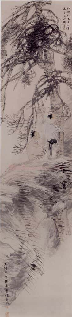 1891年 任伯年《松下漫步图》书画作品