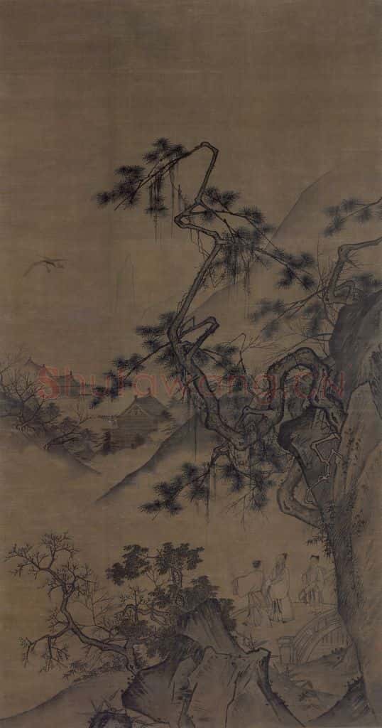 宋 佚名《山楼来凤图》书画作品