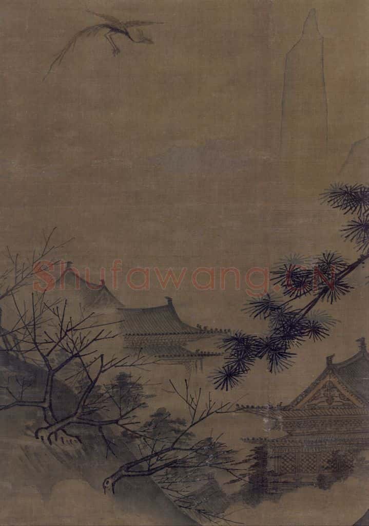 宋 佚名《山楼来凤图》书画作品