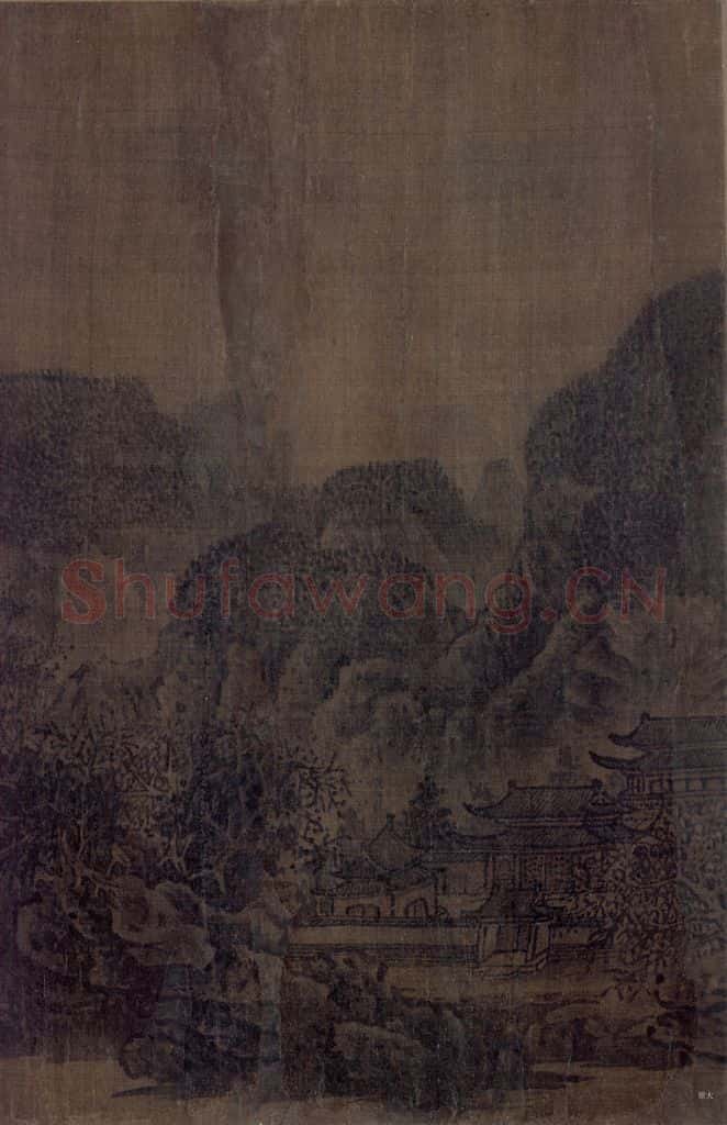 宋 佚名《秋山萧寺图》书画作品