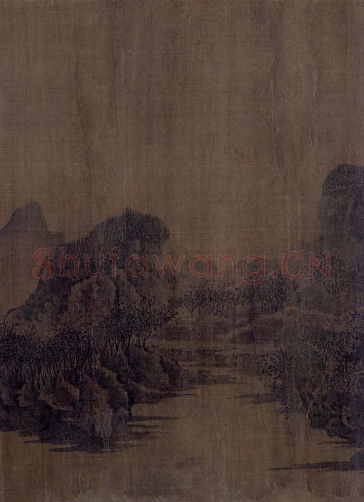 宋 佚名《秋山萧寺图》书画作品