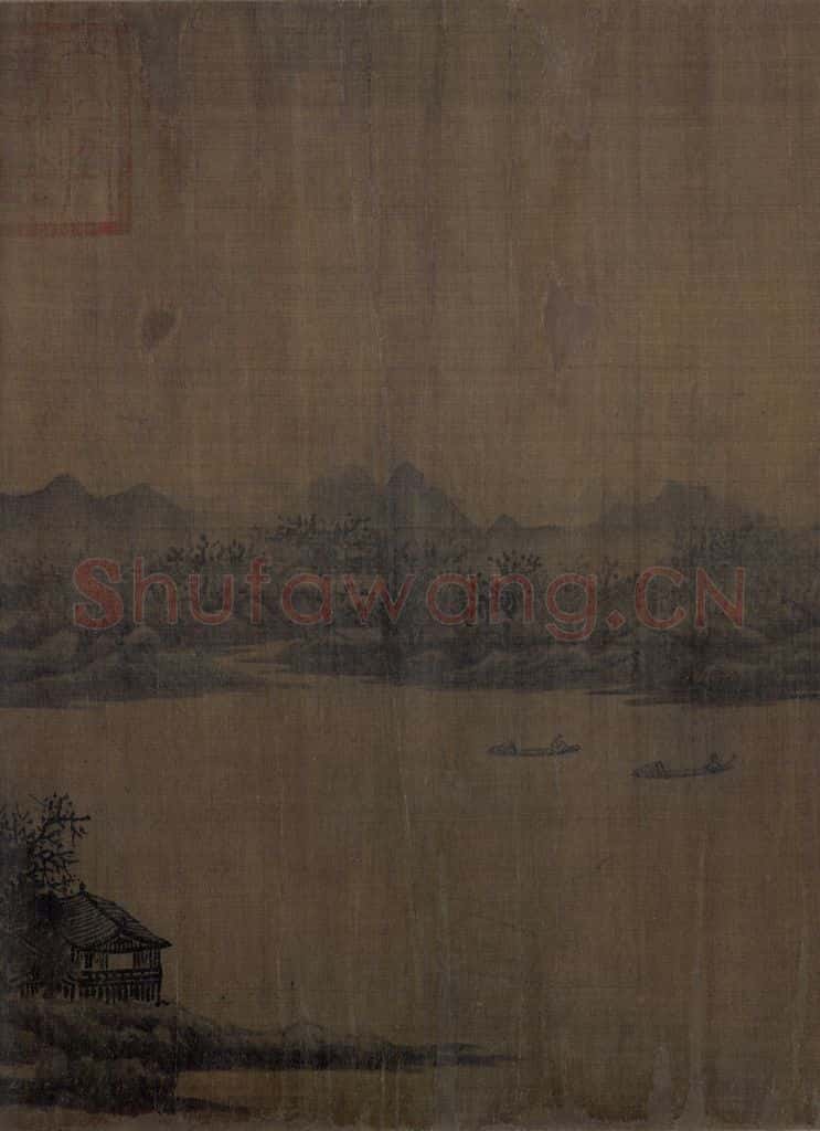 宋 佚名《秋山萧寺图》书画作品