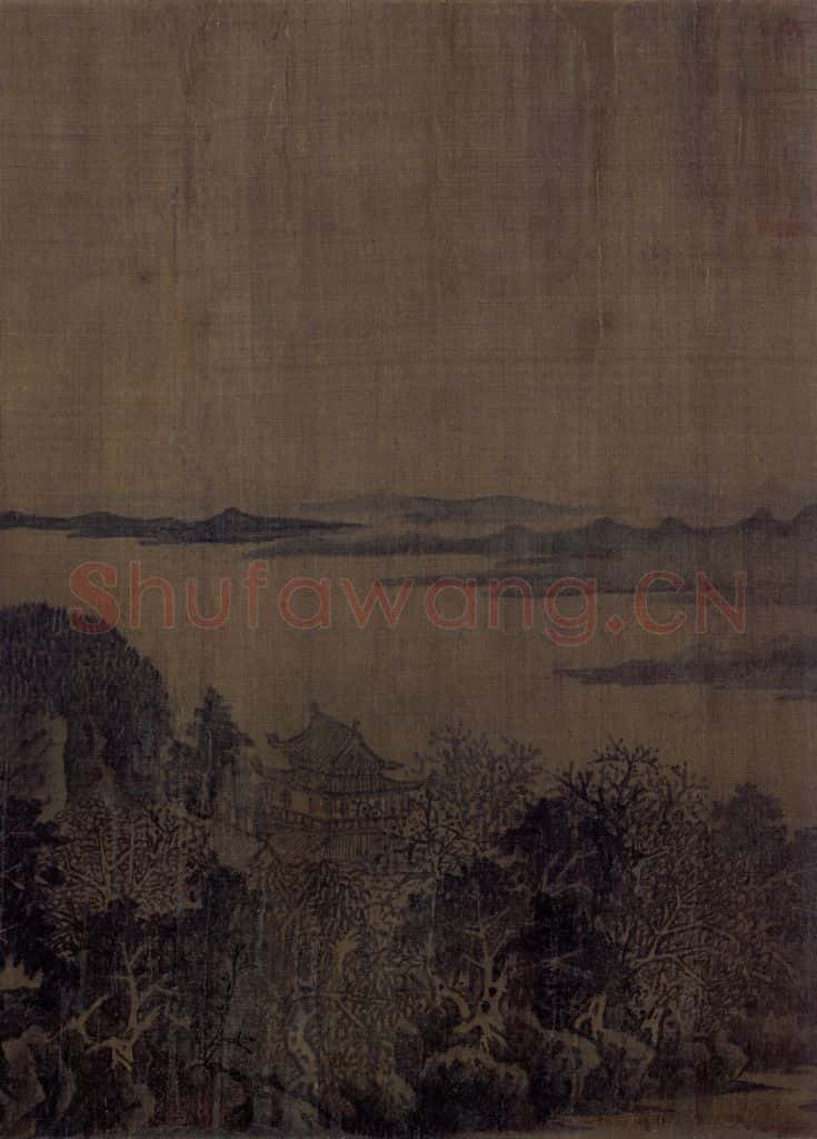 宋 佚名《秋山萧寺图》书画作品