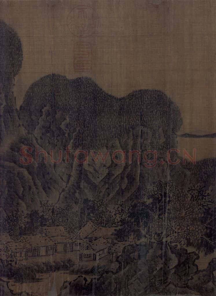 宋 佚名《秋山萧寺图》书画作品