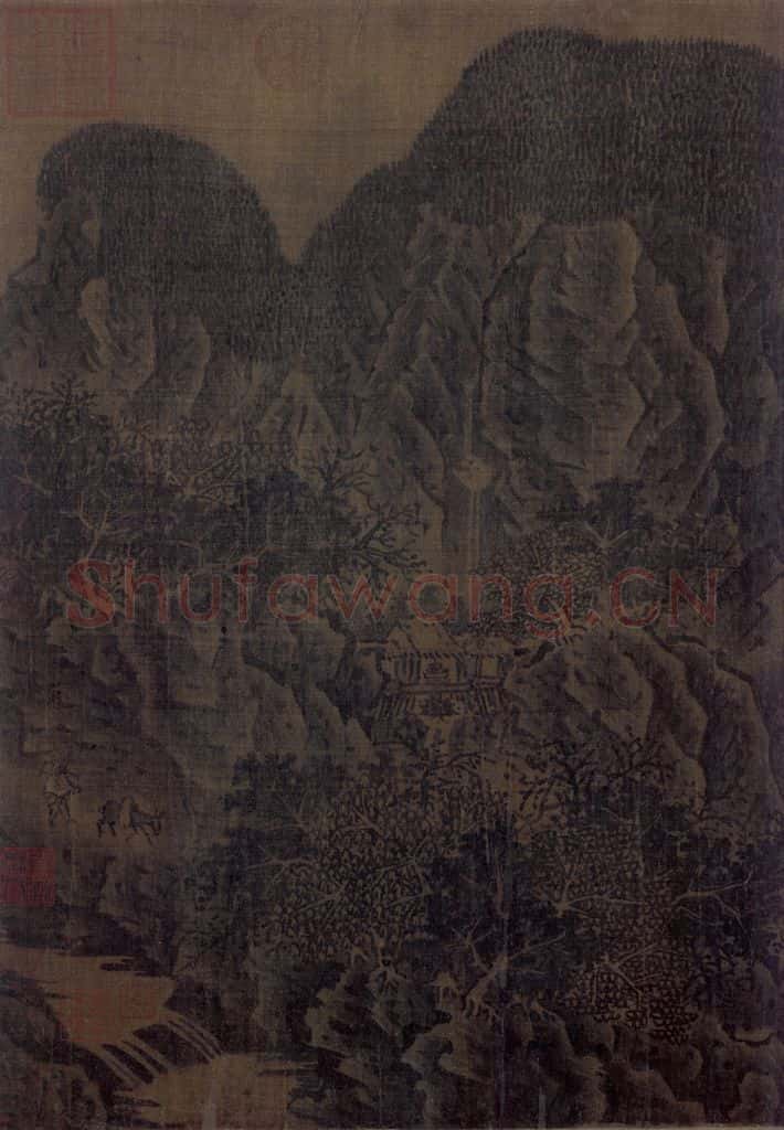 宋 佚名《秋山萧寺图》书画作品