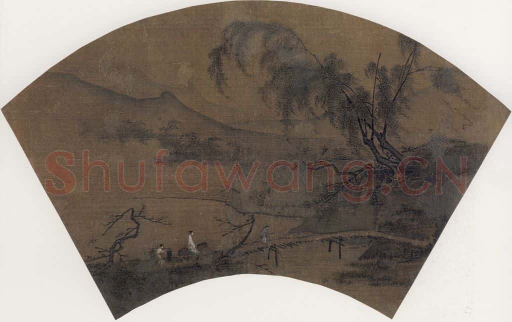 宋 佚名《溪桥归骑图》书画作品
