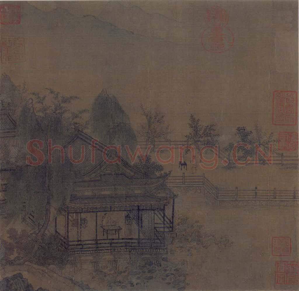 宋 佚名《木阁纳凉图》书画作品