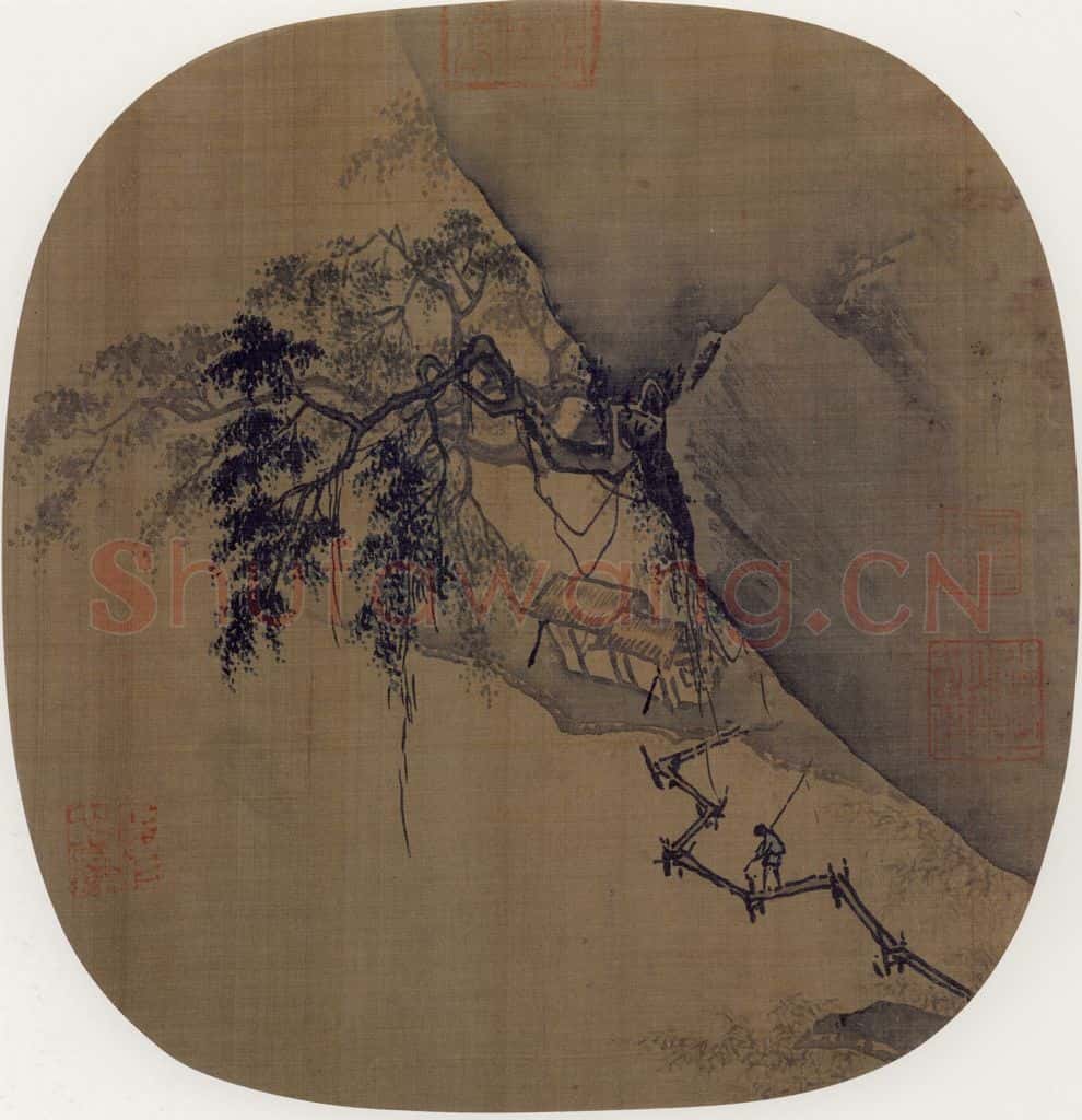 宋 佚名《渔村归钓图》书画作品