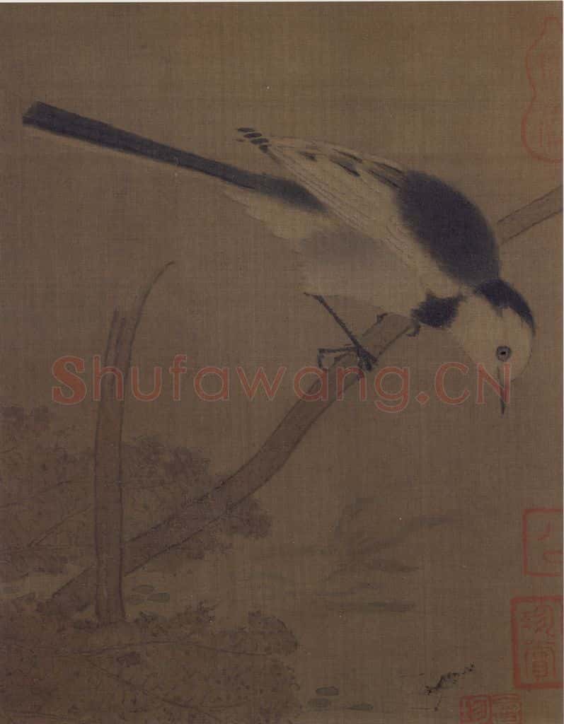 宋 佚名《荷塘鶺鴒图》书画作品