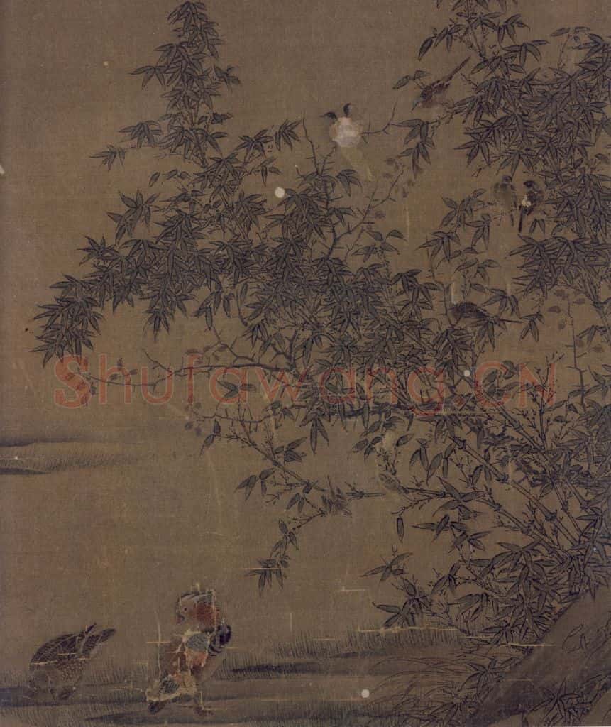 宋 佚名《竹汀鸳鸯图》书画作品