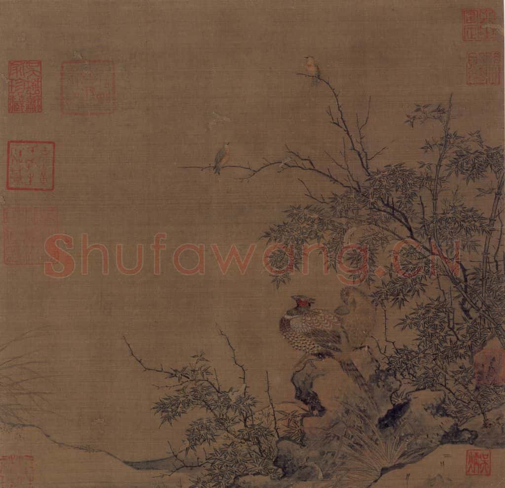 宋 佚名《锦雉竹雀图》书画作品