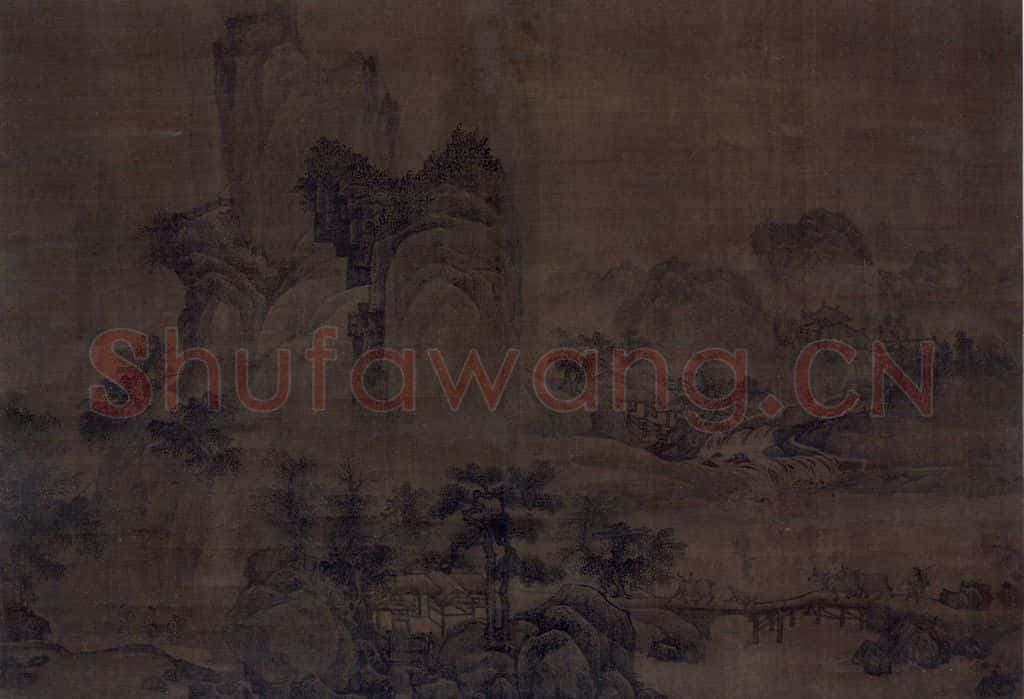 金 佚名《溪桥归牧图》书画作品