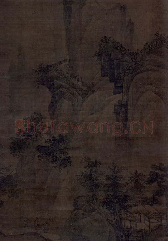 金 佚名《溪桥归牧图》书画作品