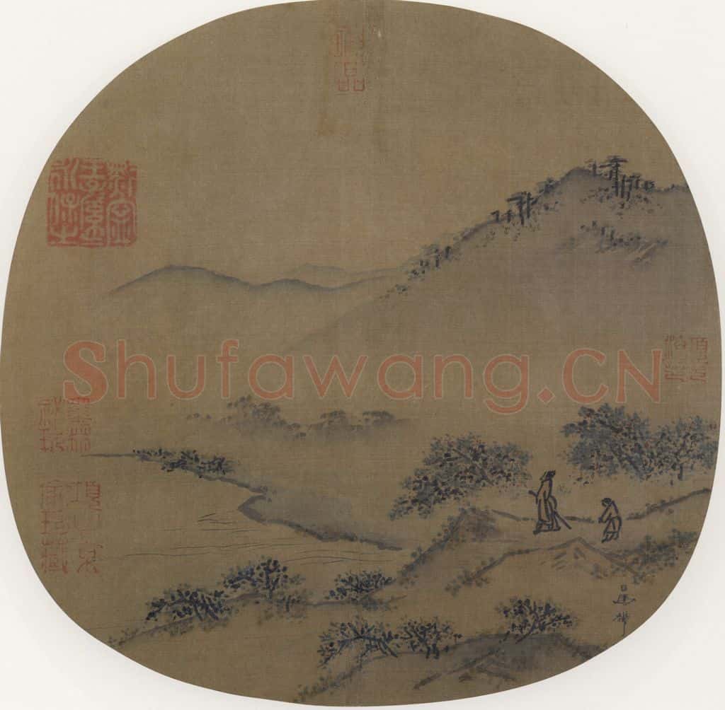 宋 马麟《郊原曳杖图》书画作品