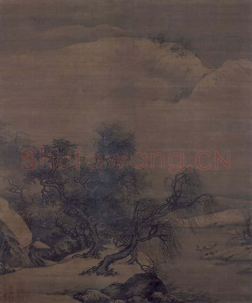 宋 佚名《雪峰寒艇图》书画作品