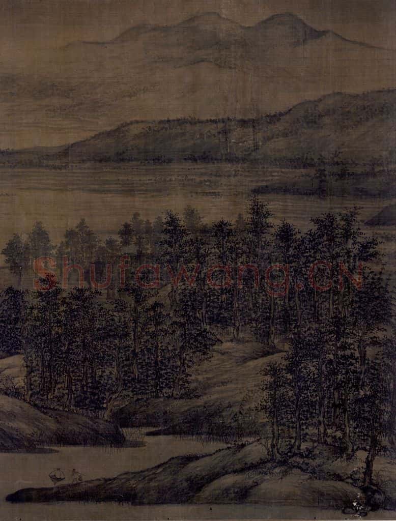 五代 董源《夏景山口待渡图》书画作品