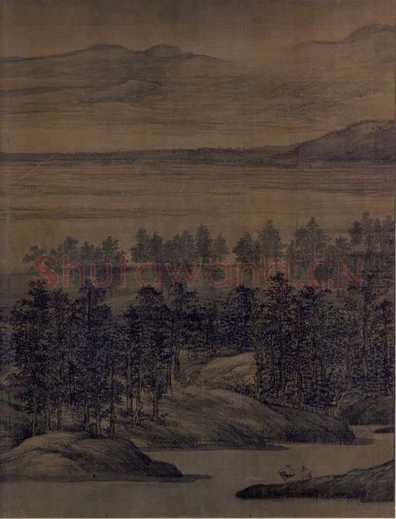 五代 董源《夏景山口待渡图》书画作品
