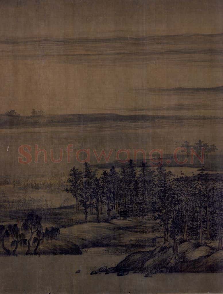 五代 董源《夏景山口待渡图》书画作品