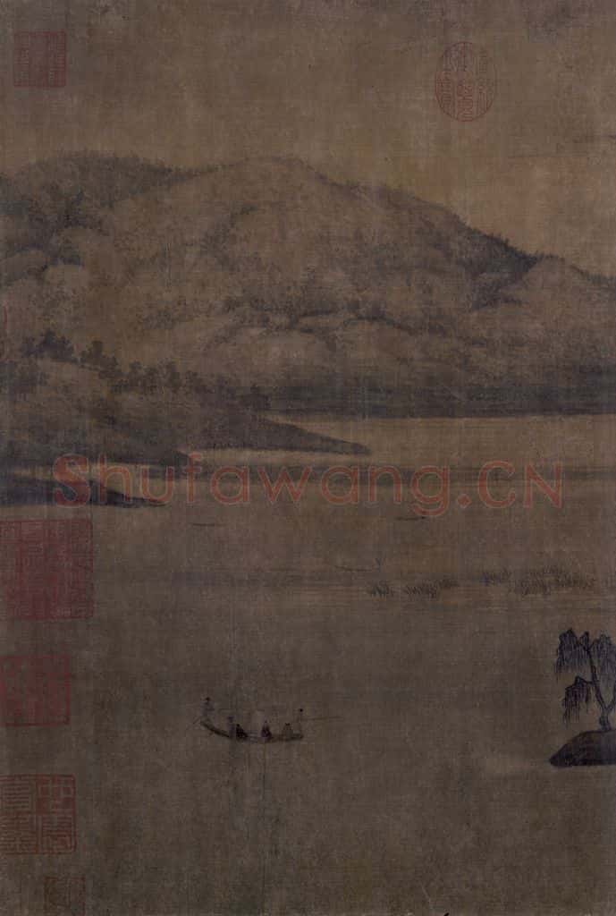 五代 董源《夏景山口待渡图》书画作品