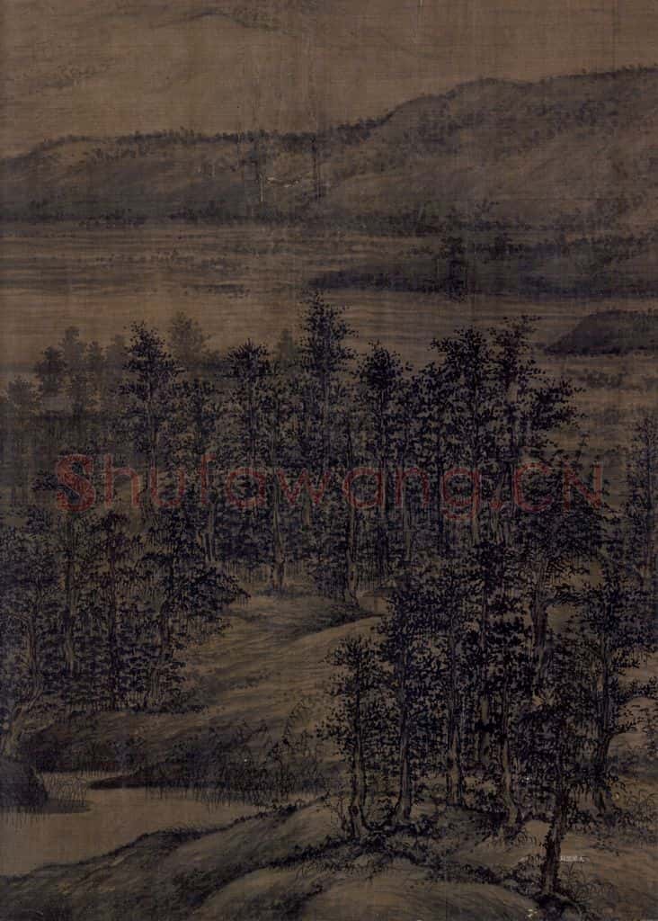 五代 董源《夏景山口待渡图》书画作品