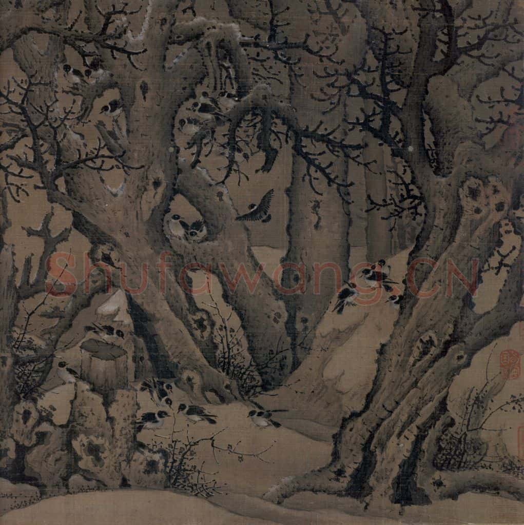 宋代 佚名《寒鸦图》书画作品