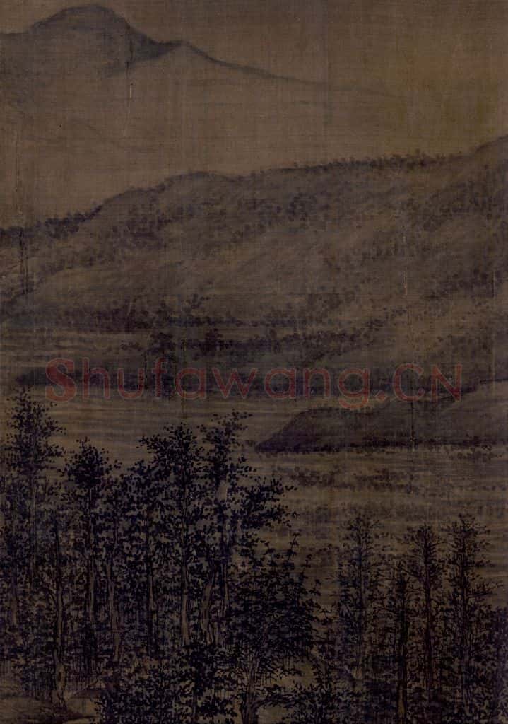 五代 董源《夏景山口待渡图》书画作品