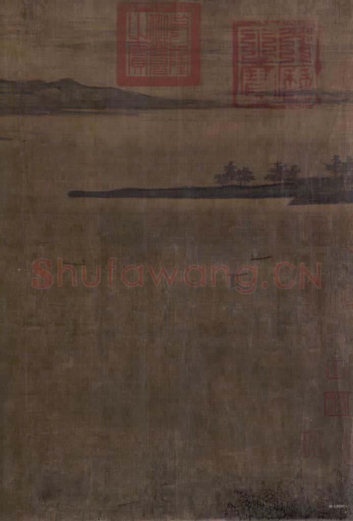 五代 董源《夏景山口待渡图》书画作品