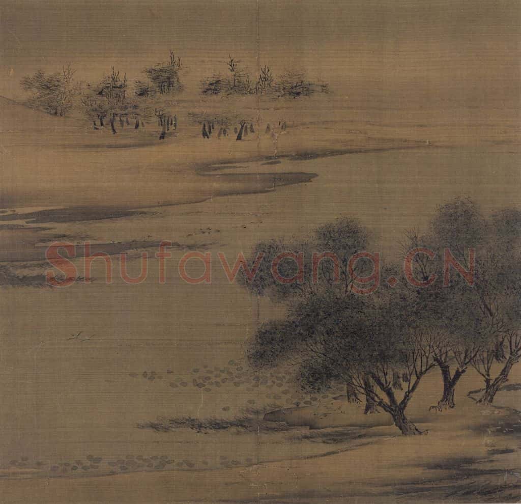 宋代 惠崇《沙汀烟树图》书画作品