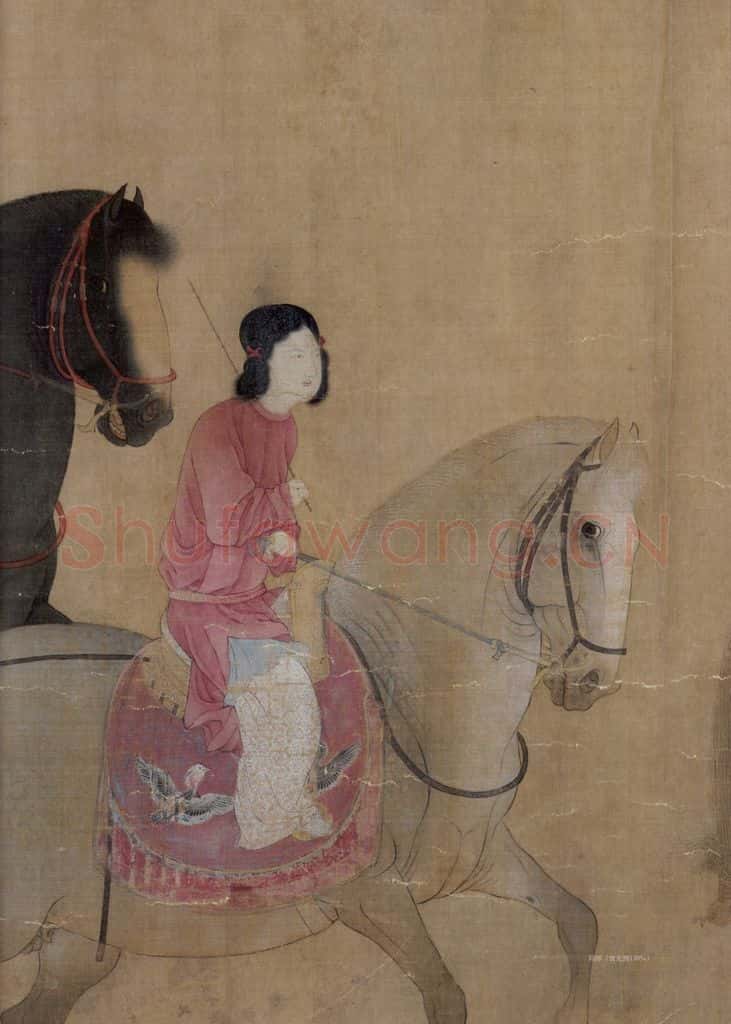 宋代 赵佶(传)《摹张萱虢国夫人游春图》书画作品
