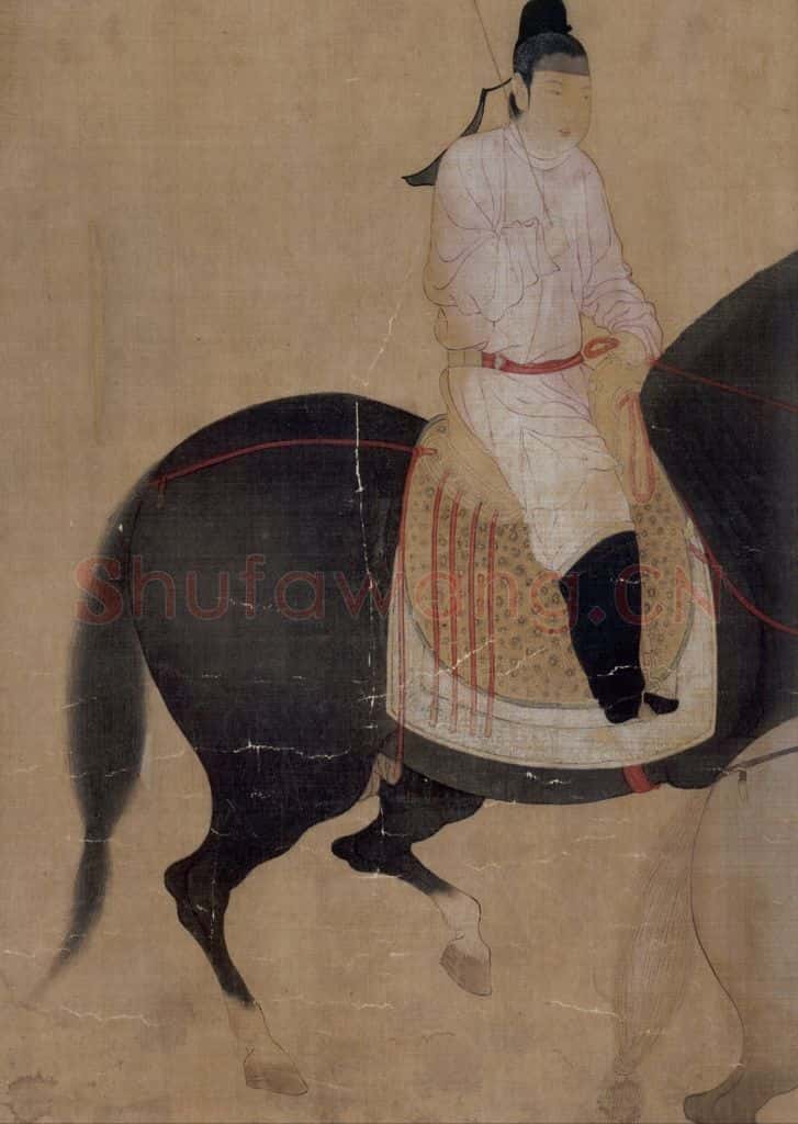 宋代 赵佶(传)《摹张萱虢国夫人游春图》书画作品
