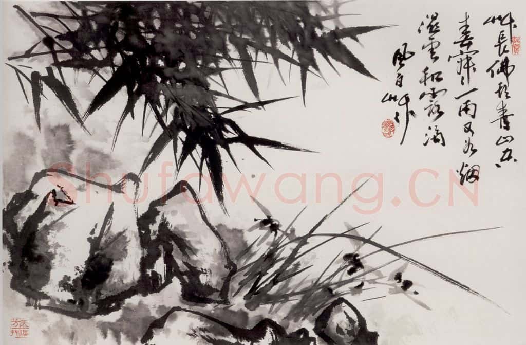 90年代 蒋凤白《烟雨兰竹》书画作品