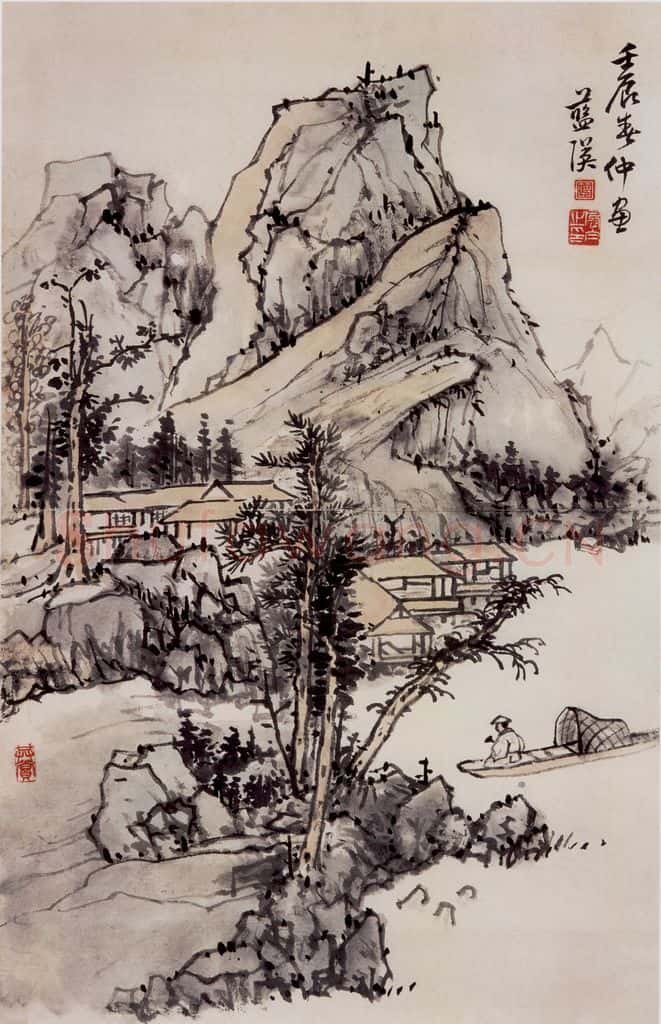1952年 蒋凤白《仿蓝瑛山水》书画作品