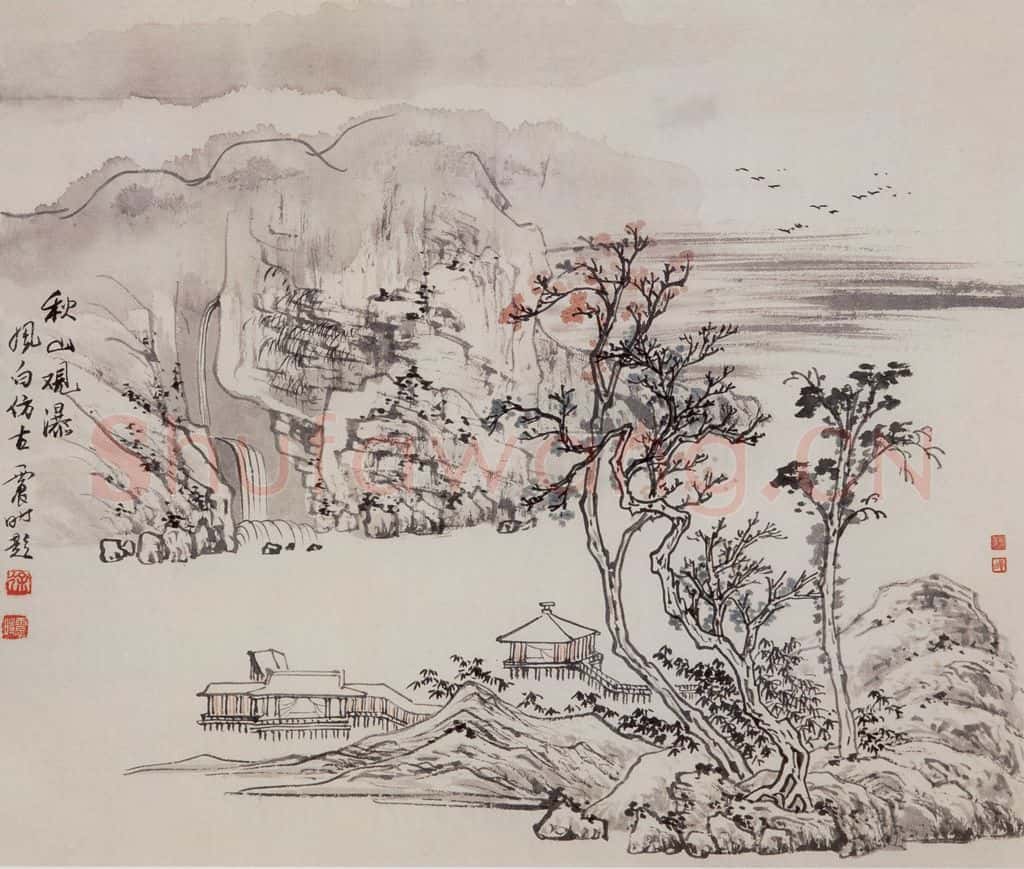 50年代 蒋凤白《秋山观瀑》书画作品