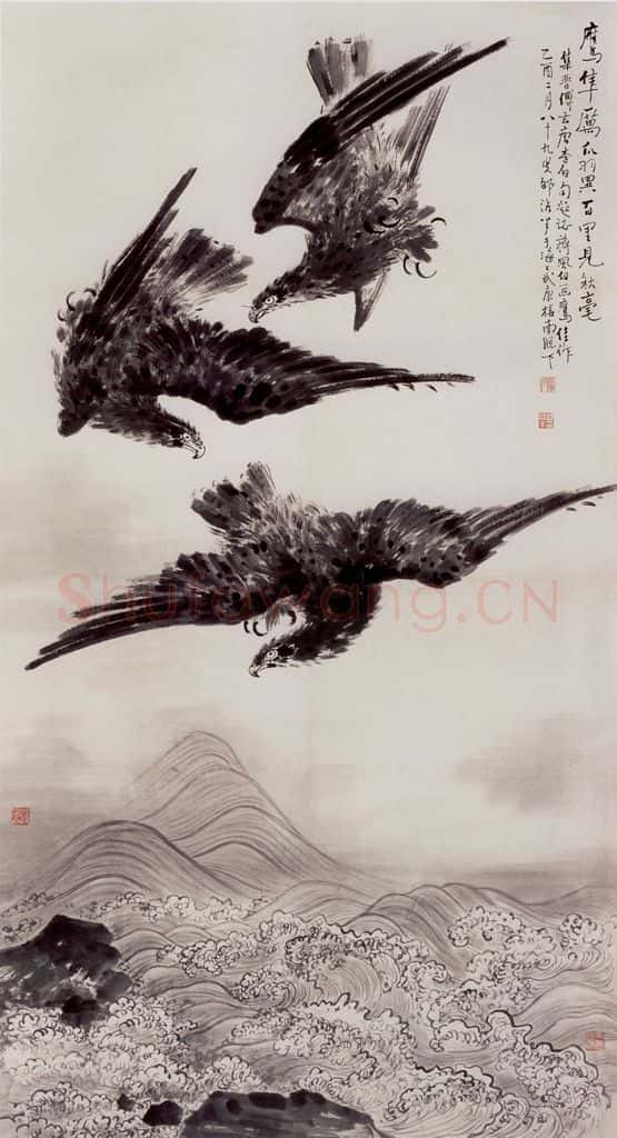 50年代 蒋凤白《三鹰图》书画作品