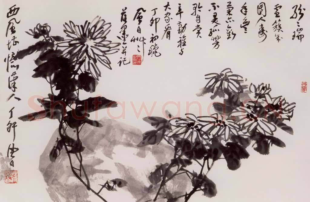 1987年 蒋凤白《墨菊》书画作品