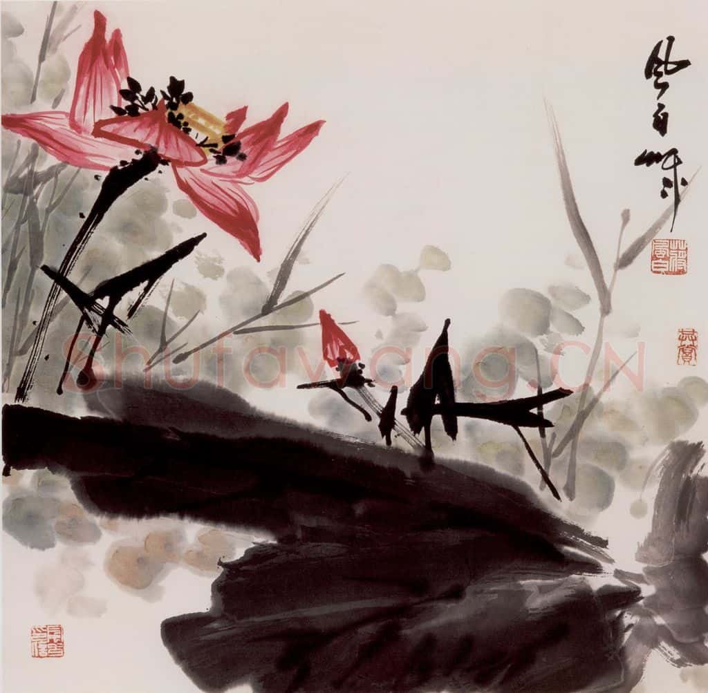 80年代 蒋凤白《映日荷花》书画作品