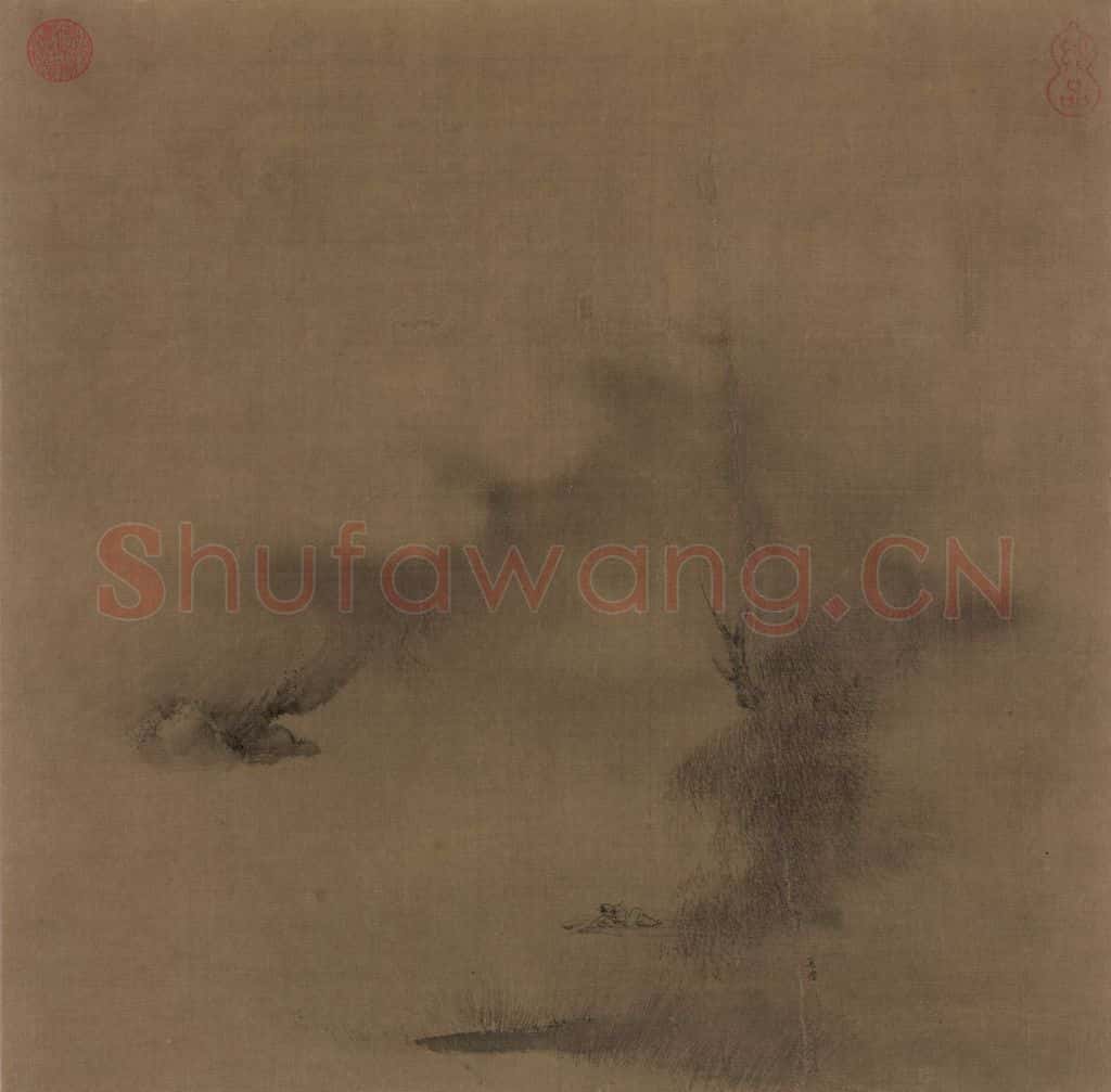 宋代 梁楷《柳溪卧笛图》书画作品