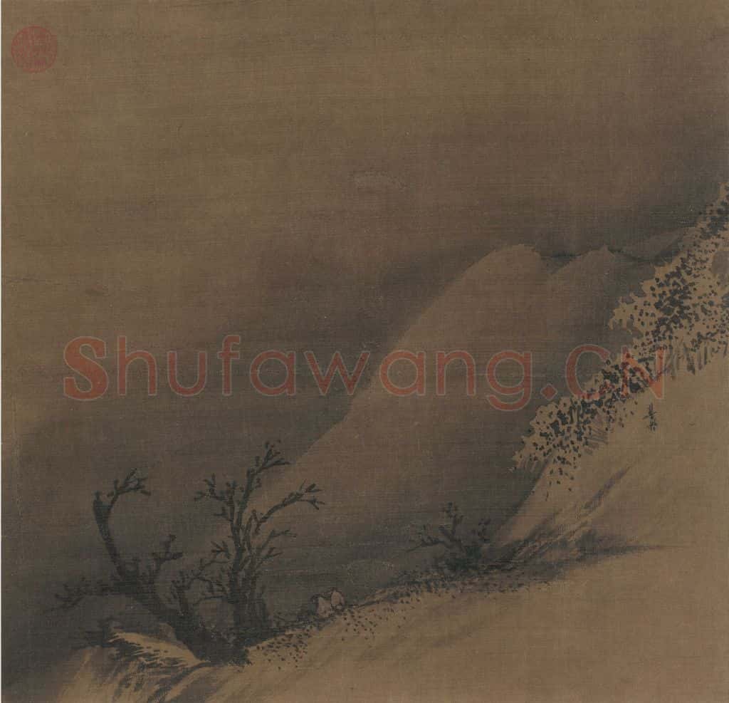 宋代 梁楷《雪栈行骑图》书画作品