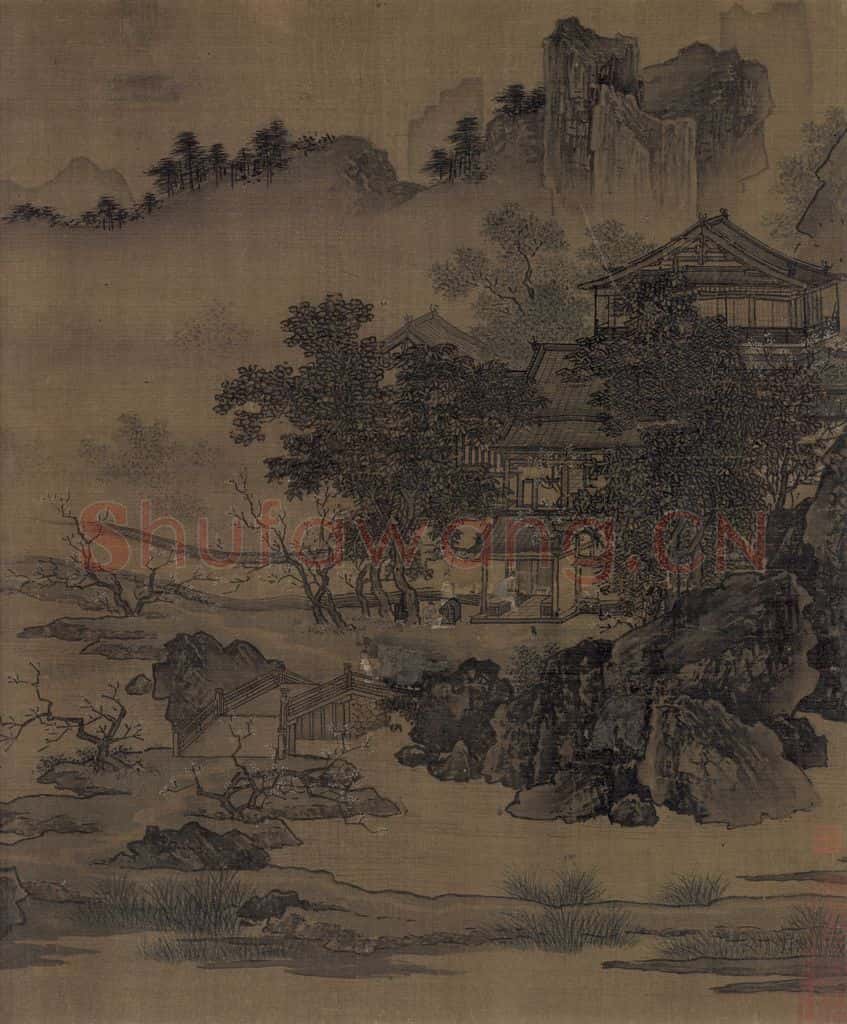 宋代 刘松年《四景山水图》书画作品