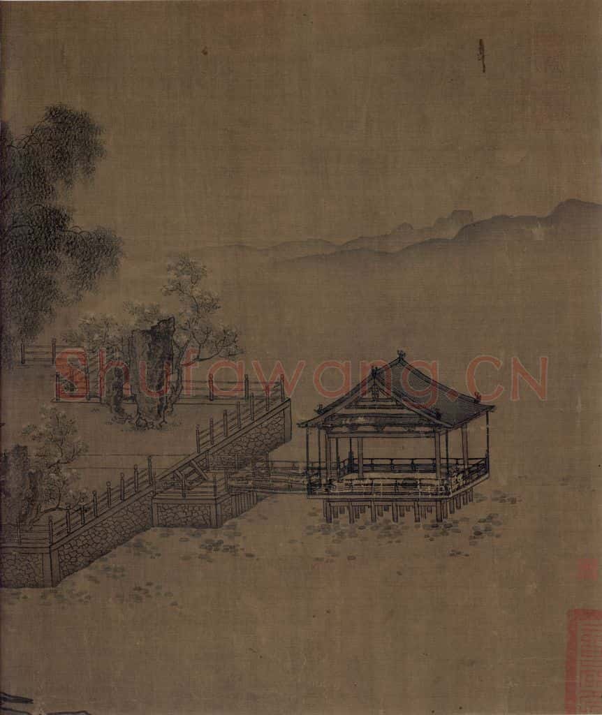 宋代 刘松年《四景山水图》书画作品