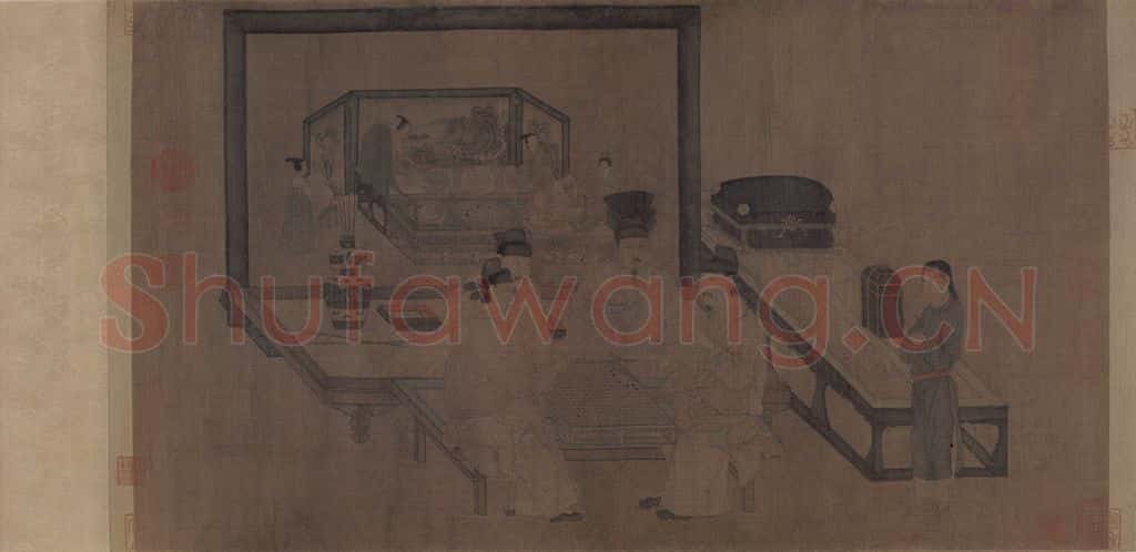 五代 周文矩《重屏会棋图》书画作品