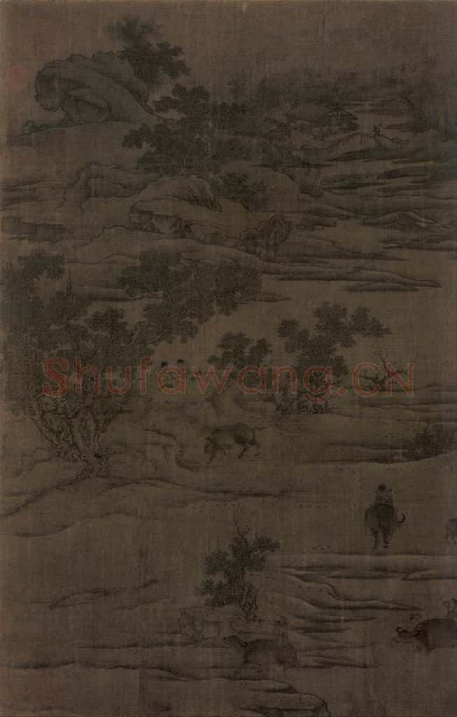 宋 祁序《江山放牧图》书画作品