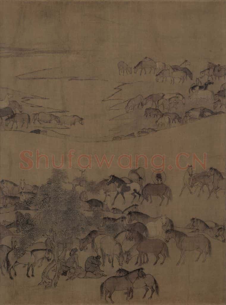 宋 李公麟《临韦偃牧放图》书画作品