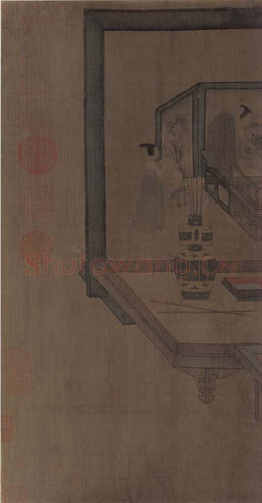 五代 周文矩《重屏会棋图》书画作品